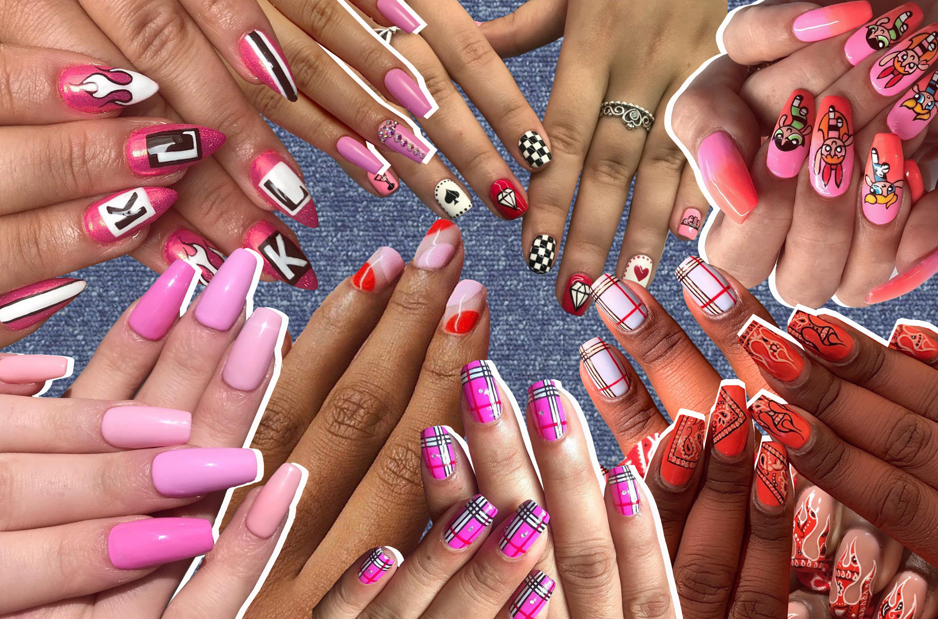 A collage made of @_arjenesisnails nail designs