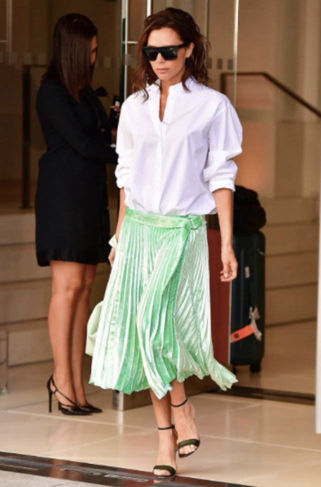 Victoria Beckham wearing her S/S 2017 catwalk collection