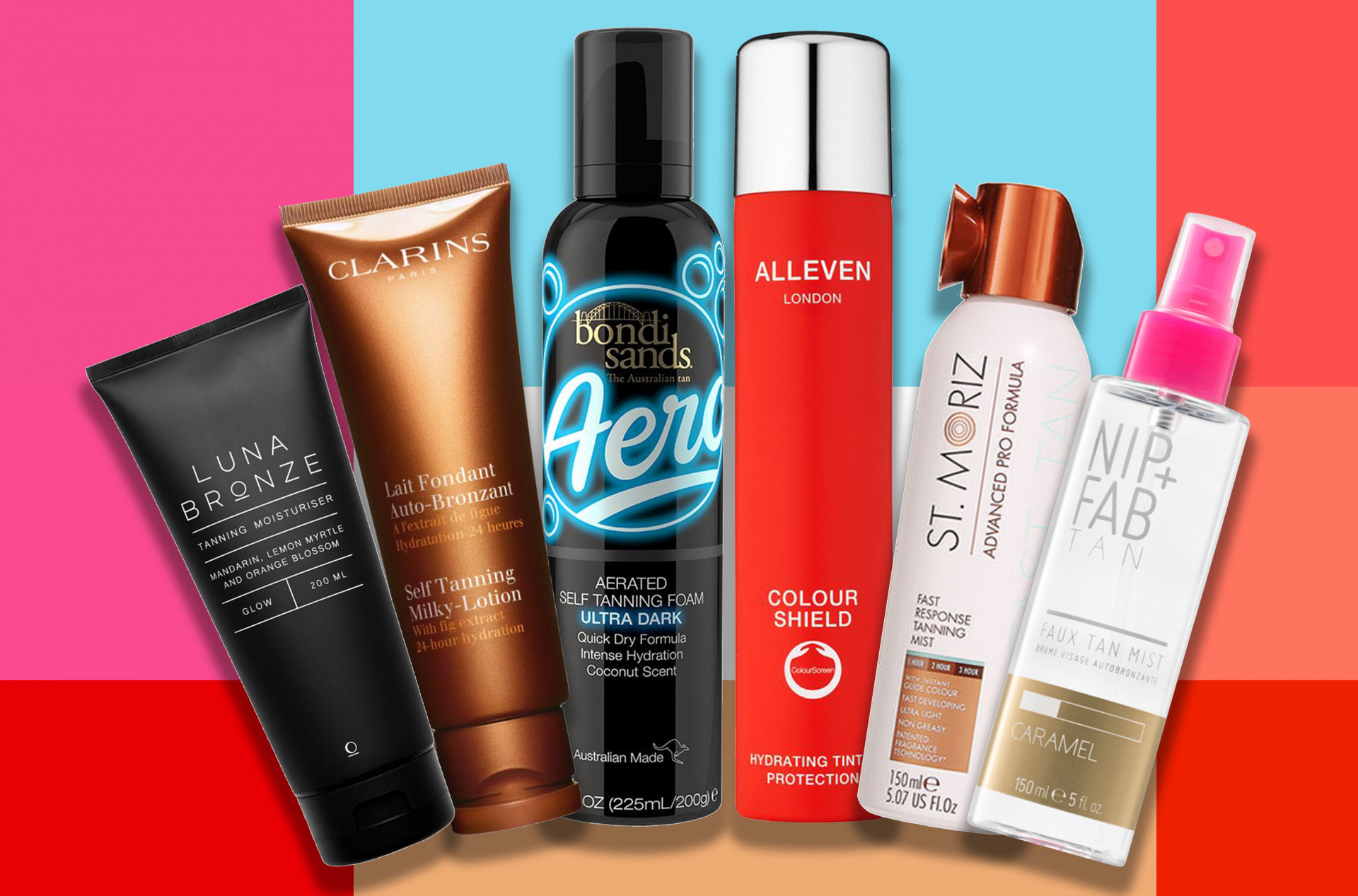 Luna Bronze, Clarins, Bondi Sands, Alleven, St Moriz and Nip+Fab