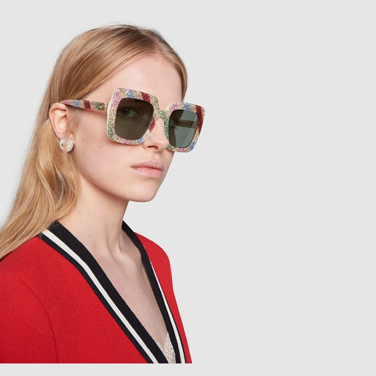 Square-frame glitter acetate sunglasses from Gucci