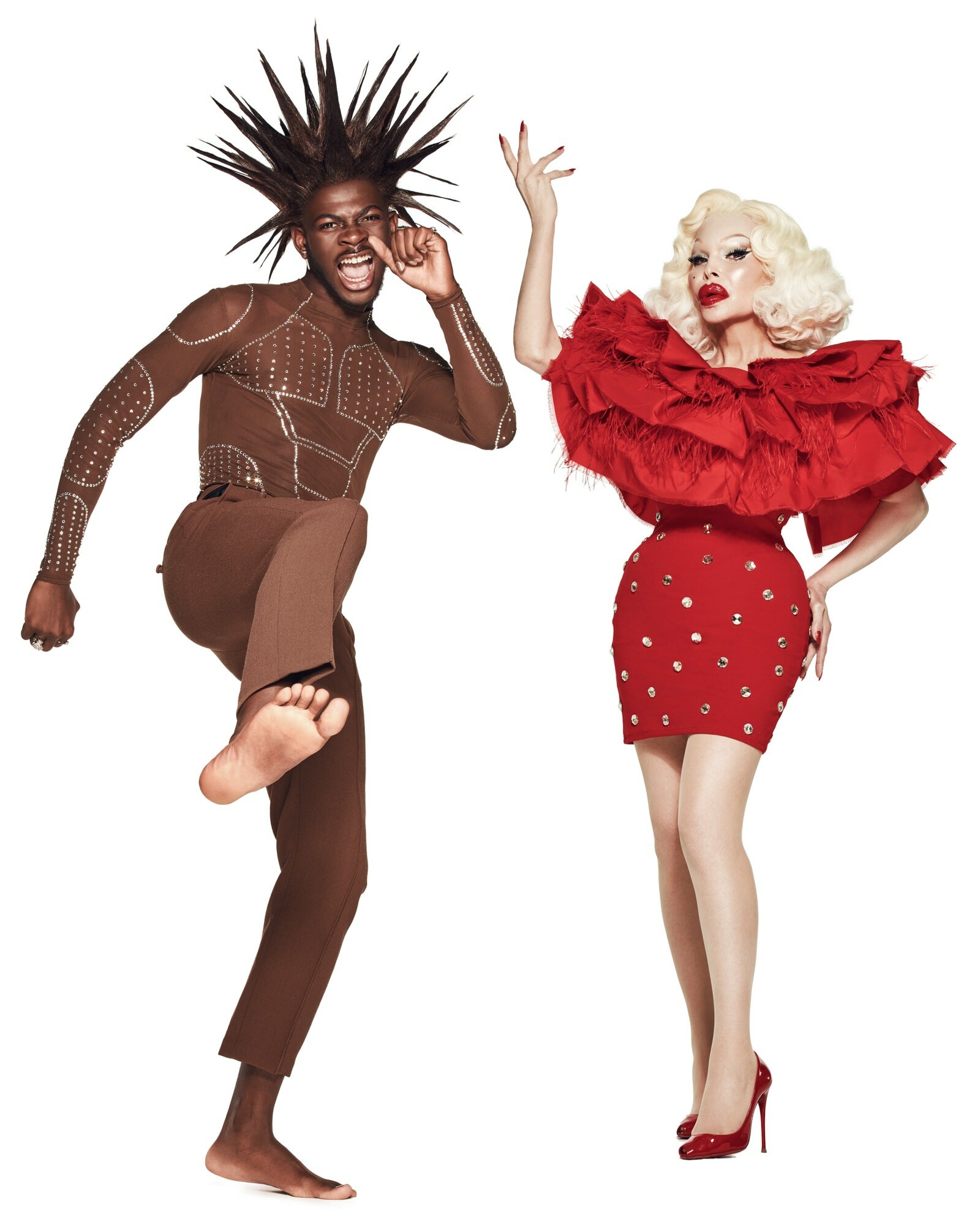 Christian Cowan X Lil Nas X Collaboration SS21: Lil Nas X and Amanda Lepore image via Vijat Mohindra