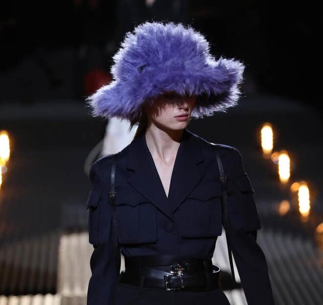 #prada #fauxfur #buckethat #rave #fashion