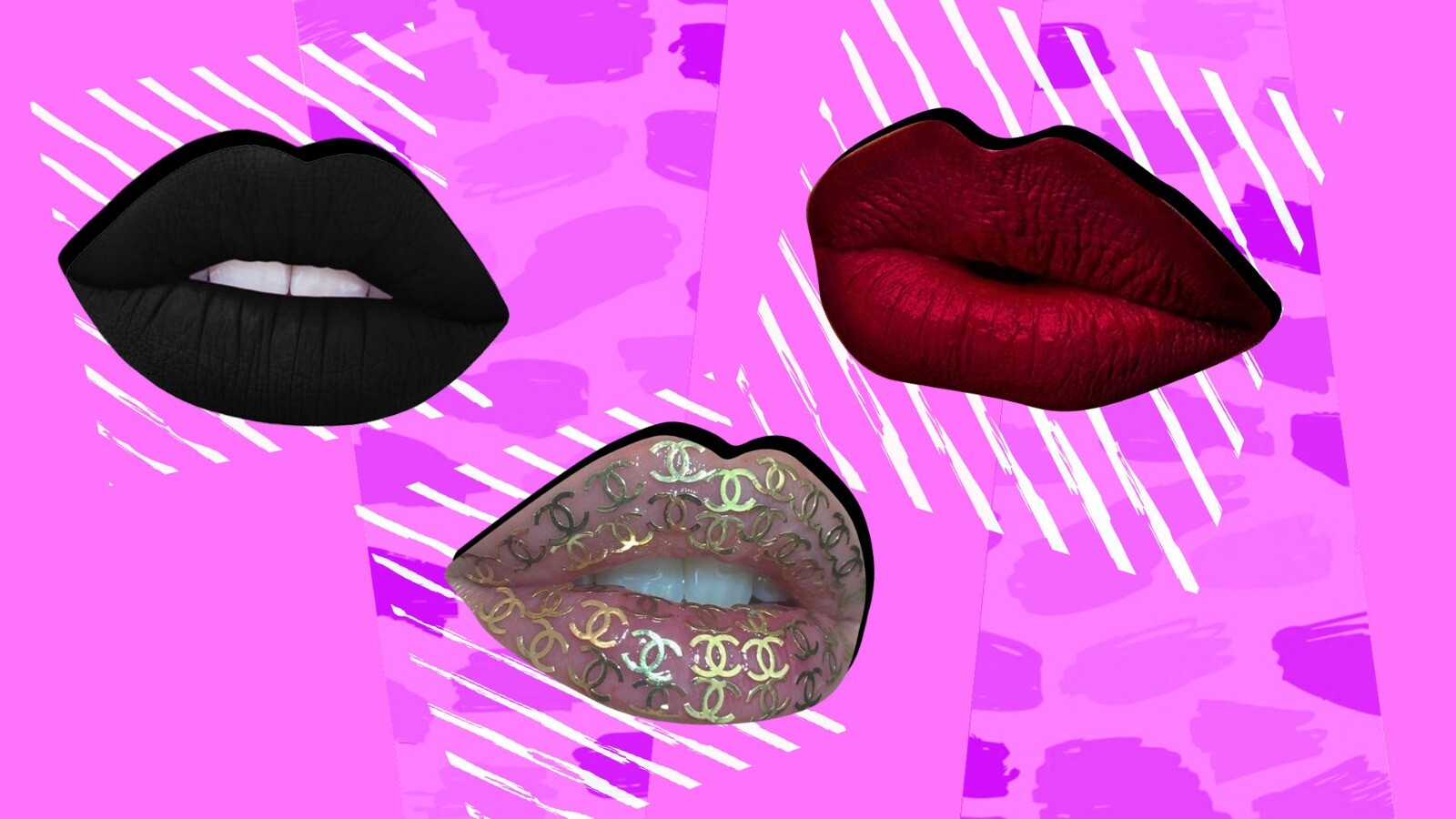 Left: Black Lips, Middle: Transfers on Lips, Right: Dark Outline or Ombre Lips