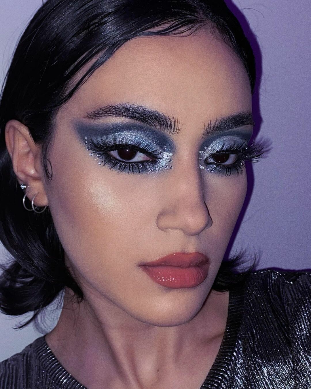 Maddy from Euphoria Makeup look  Rhinestone makeup, Blue makeup, Eye makeup