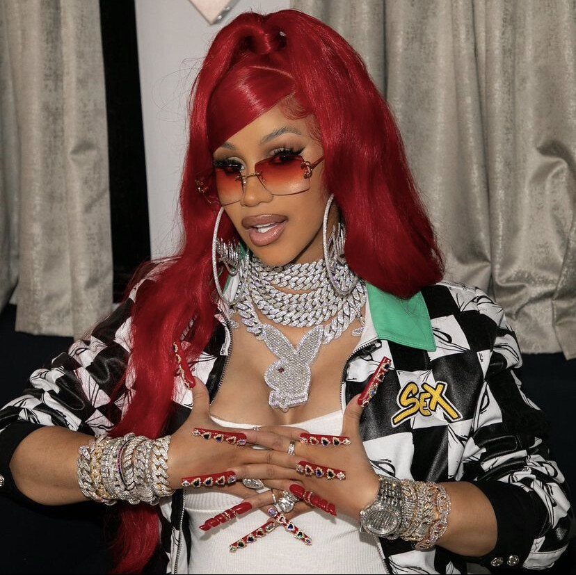 cardi b red bandana outfit